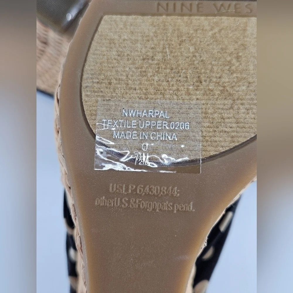 NEW Nine West Women's HARPEL Black & Tan DOTS Platform Wedge Sandal Size 7.5 M